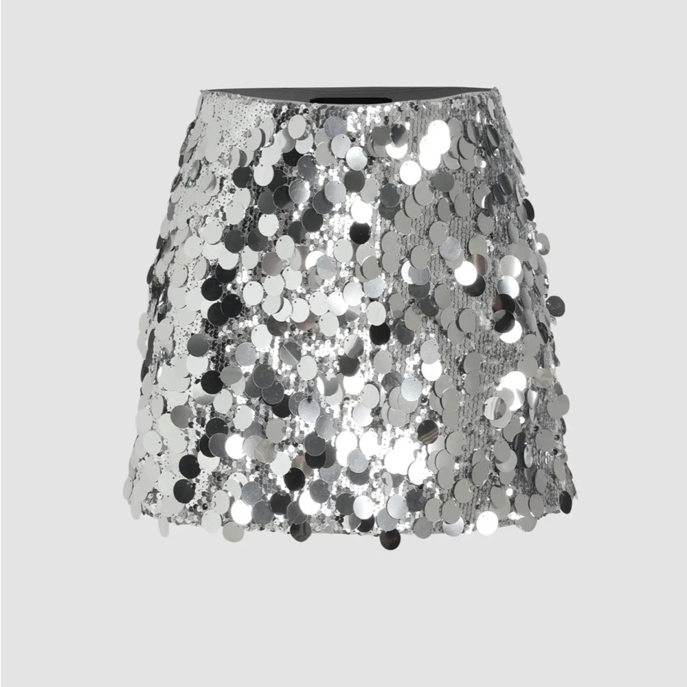Cider Silver Sequin Mini Skirt NWT Plus Size 1XL